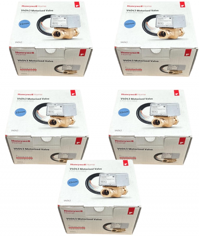 5 x honeywell v4043h 1056/u – 2 port motorised zone valve 22mm v4043h1056/u in original branded box