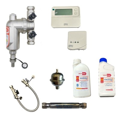 heatmag combi boiler installation pack with magnetic filter inhibitor cleaner lime scaler filling loop shock arrestor &amp; wireless thermostat